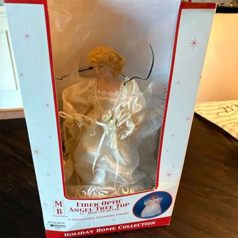 Vintage Fiber Optic Porcelain Angel‎ Tree Topper 12